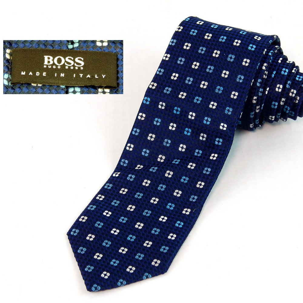 Hugo Boss 100% Silk Tie Blue Silver Made in Italy